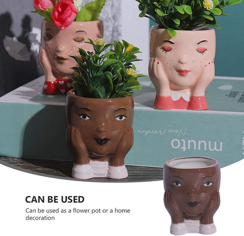 Cabilock Face Succulent Planter Pots Cactus Bonsai Pot Ceramic Flower Planter Face Vase for Office Supplies Brown...
