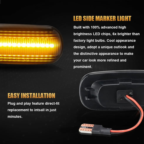 D-Lumina LED Side Marker Turn Signal Lights Assembly Smoked Lens Sequential Blink Amber for Au-di A4 S4 B6 B7 A6 S6 C5 A8 TT Front Fender Dynamic ...