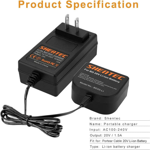 Shentec 20V Li-ion Charger - Compatible with Porter Cable & Black & Decker 20V Batteries...