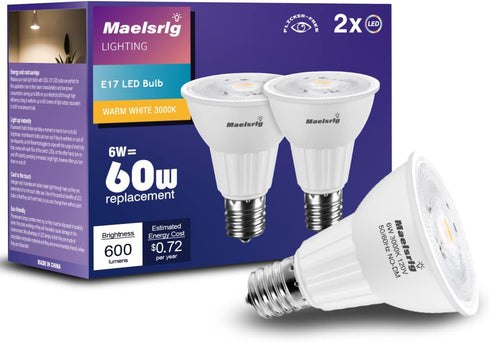 E17 LED Bulb 6W(60 Watt Equivalent), Intermediate Base Spotlight Bulb, Warm White 3000K, E17 Reflector R14 Bulb for Curio Cabinet, Non-Dimmable, P...