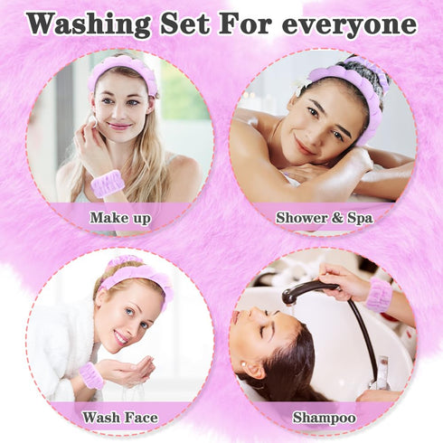 Spa Headband for Washing Face or Makeup Wristband Set,Sponge Bubble Headbands Skincare headband,Puffy Terry Cloth Hairband for Women Skin Care Mak...