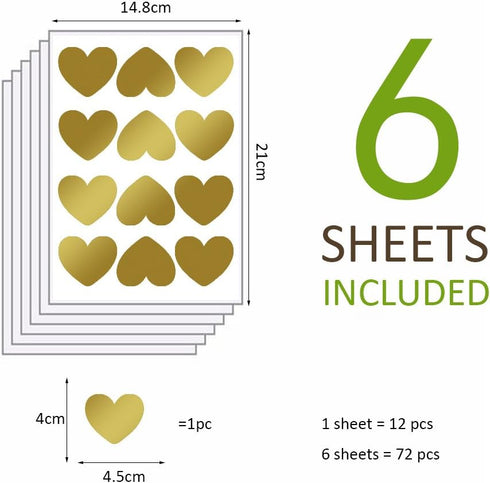 Amaonm 72 Pcs Removable Sparkling Gold Heart Wall Decals Stickers DIY Peel and Stick Art Decor Vinyl Wall Decal for Home Walls Weeding Birthday Pa...
