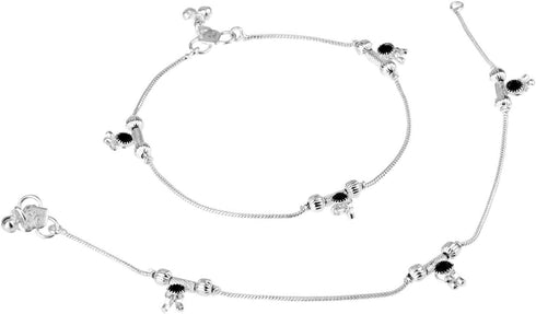 Efulgenz Oxidized Silver Anklets Indian Indian Silver Tone Bell Charms Tassel Chain Anklet Set Bracelet Payal Foot Jewelry...