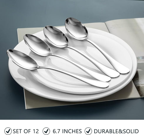 SANTUO Stainless Steel Teaspoon Set,12 Piece 6.7" Spoons Silverware,Dessert Spoons,Mirror Finish & Dishwasher Safe...