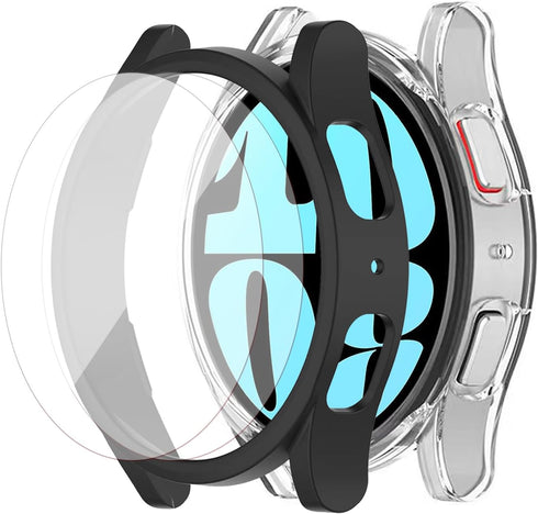 2 Pack Case for Samsung Galaxy Watch 6 40mm,Waterproof Tempered Glass Screen Protector Accessories Hard PC Ultra-Thin Protective Cover Bumper for ...