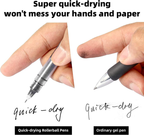 12 Pieces Rolling Ball Pens, Quick Dry Ink 0.5 mm Extra Fine Point Pens Liquid Ink Pen Rollerball Pens Black...