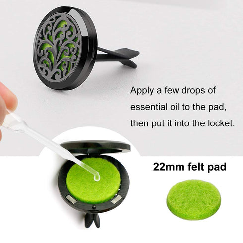 2PCS 30mm Car Aromatherapy Essential Oil Diffuser Stainless Steel Black Locket with Vent Clip 12 Felt Pads...