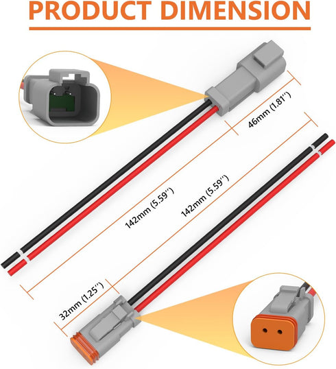 Deutsch DT 2 Pin Connector 5 Sets - 2 Way DT Automotive Waterproof Male Female Plug Wiring Harness for Car, Truck, Boats, LED Work Light, 16 AWG. ...