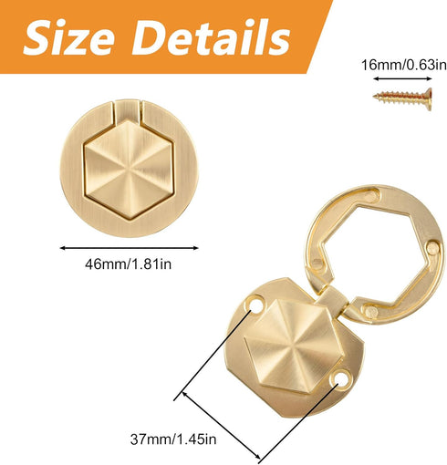 4Pcs Hexagon Pocket Doors Drawer Handle Flush Ring Pull, Zinc Alloy Gold Knobs Hidden Concealed Furniture Handle for Cabinets, Closets, Drawers...