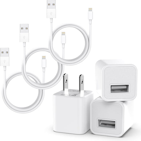 iPhone Charger Cable,3Pack (MFi Certified) Data Sync Charging Cords with 3Pack USB Wall Charger Travel Plug Adapter Compatible with iPhone 14Pro/1...