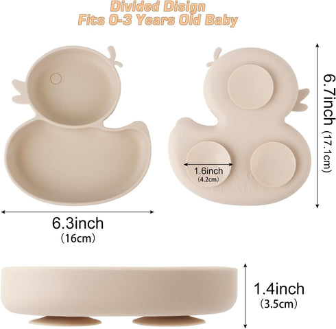 Baby Suction Plate, Silicone Toddler Plate for Kids Baby Weaning Plate Strong Suction Divided Dish with Fork Spoon...
