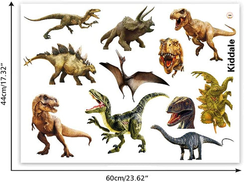 Kiddle 3D Watercolour Dinosaur Kids Wall Stickers, Peel and Stick Removable Wall Decals for Kids Nursery Bedroom Living Room...