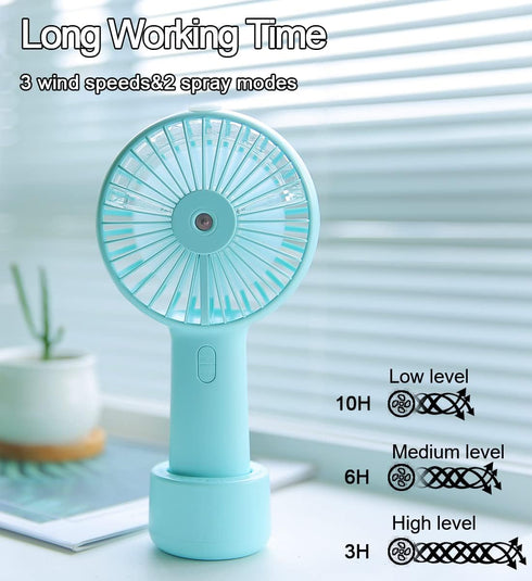 Portable Hand held Misting Fan, Small Personal 2000mAh USB Rechargeable Battery Operated Spray Fan Mister with Water Tank Mist Lash Fan 3 Speed St...