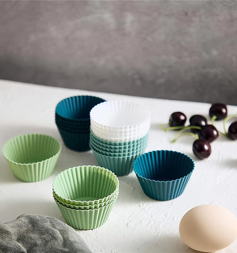 Silicone Baking Cups Round 12 Pack 2.75 inches Cups, Reusable Cupcake Muffin Liners BPA Free, Non-stick Cake Cup Mold Set 4 Colors by Mikim...