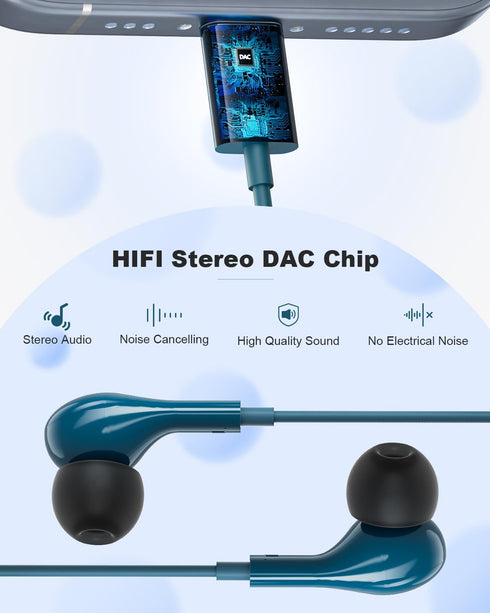 USB C Headphones Wired Earbuds Magnetic in-Ear Type C Earphone Noise Canceling for Samsung Galaxy S24 Ultra S23 S22 S2 iPhone 15 Pro Max iPad Pro ...