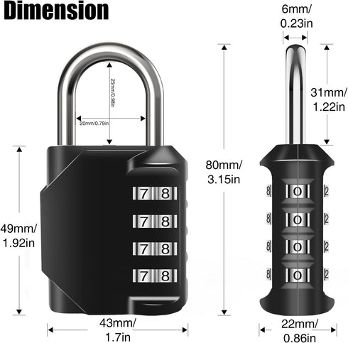 Combination Lock Waterproof 4 Digit Padlocks with Combination Code, Zinc Alloy Combination Lock for Door, Tool Boxes, Schools, Gym, Garden, Fences...