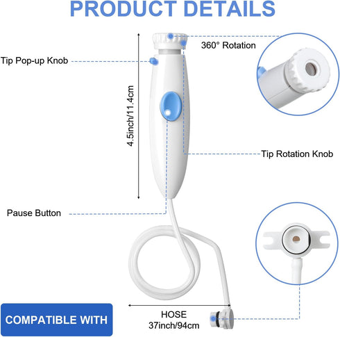 BBTO Oral Hygiene Accessories Standard Water Hose Plastic Handle with Water Flosser Replacement Jet Tip, Compatible with Waterpik Oral Irrigator W...