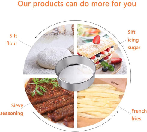 3 Pack Round Flour Sifter, Stainless Steel Fine Mesh Strainers Flour Sieve, 6 Inch and 8 Inch 40 Mesh 10 Inch 60 Mesh for Baking Straining Powderi...