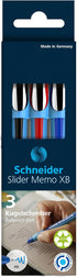 Schneider Slider Memo XB (Extra Broad) Ballpoint Pen, 1.4 mm, Light Blue Barrel, Assorted Ink Colors, Pack of 3 Pens: Black, Red, Blue (150293)...
