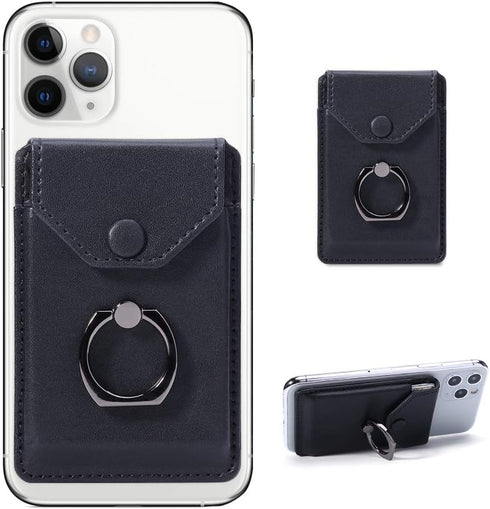Ring Stand Stick on Wallet Cell Phone Slim Leather Wallet Stick on Wallet Credit Card RFID Blocking Sleeve Black...