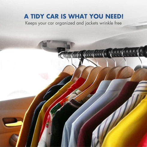 Car Clothes Hanger Bar, Adjustable Telescoping Bar Vehicle Clothing Rack with 3 sections of Non-Slip Grips Dividers for Travel, Expandable 33" to ...