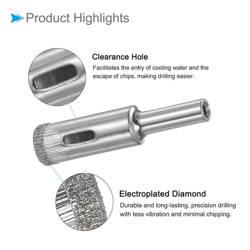 Diamond Drill Bits Set, 5mm 6mm 8mm 10mm 12mm Cutting Diameter, Diamond Dry Core Drill Hole Saws Bits Tools - (Applications: for Glass Drilling Ha...