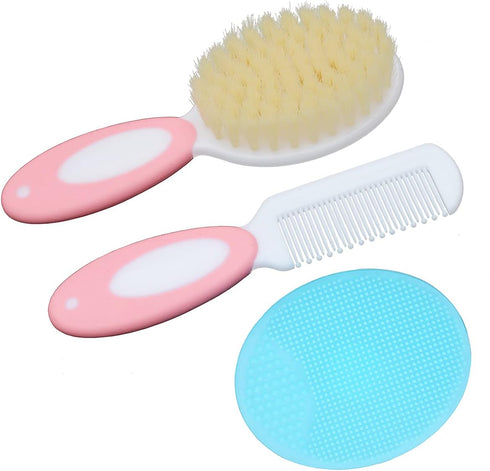 Baby Hair Brush &Silicone Baby Cradle Cap Brush Set, for Newborns & Toddlers-Natural Soft Goat Bristles-Ideal for Cradle Cap-Perfect Baby Registry...