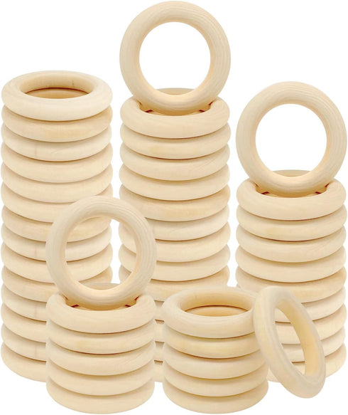 20PCS Natural Wood Rings for Crafts, Macrame Rings for DIY, Wooden Rings Without Paint, Pendant Connectors 55mm/2.2inch...
