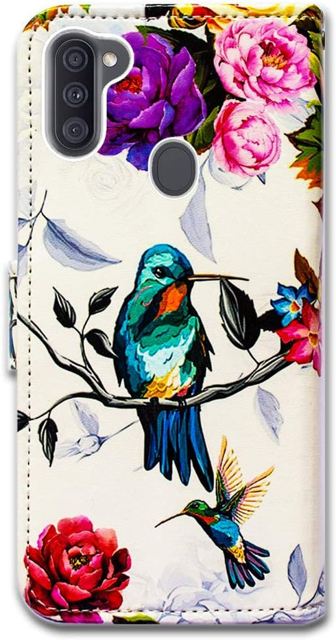 Case for Galaxy A11 (US Version), Hummingbird in Flowers Leather Flip Wallet Case Cover with Card Slot Holder Kickstand for Samsung Galaxy A11 202...