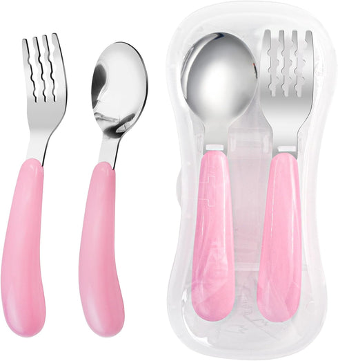 VANRA 2 Pieces Toddler Fork and Spoon Set with Travel Case 18/8 Stainless Steel Toddler Utensils Kids Silverware Children Flatware Child Cutlery S...