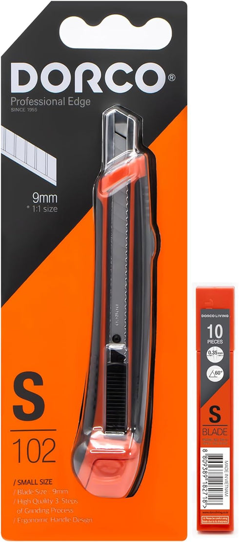 DORCO S102 Snap-Off Utility Knife + Precision 9mm (11 Blades) with Comfort Grip and Auto-Lock System – Professional Craft and Office Tool...