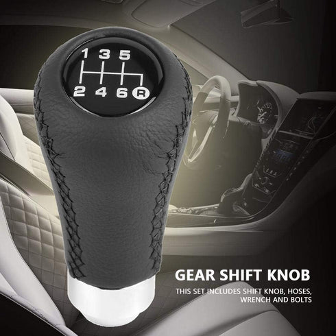 6 Speed Gear Shift Knob, Universal PU Leather Shifter Stick with 3 Hoses Fit for Most Car Vehicle (Black)...