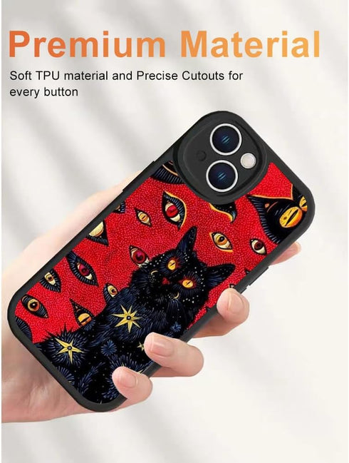 Black Cat Psychedelic Hippie Cat Phone Case for iPhone 15,Trippy Cute Cool Animal Cover for Teens Girls Women Men,Soft TPU Shockproof Full Protect...