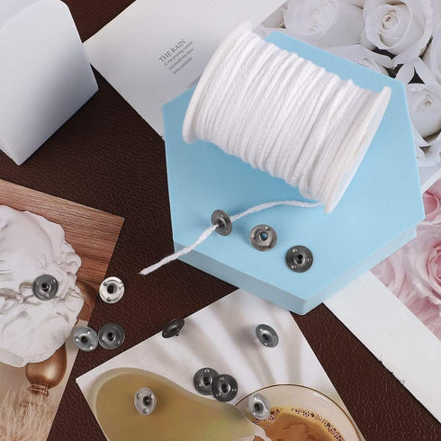 200 Feet Candle Wicks Roll, 24 PLYBraided Candle Wicks Natural Cotton Candle Wick Core Spool and 100 Pcs Metal Candle Wick Sustainer Tabs for Cand...