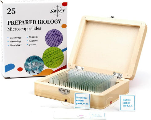 25 PCS Prepared Premade Microscope Slide Set with Specimen for Basic Biological Science Education...