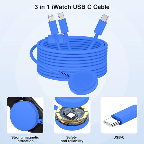 Apple Watch Charger Cable, USB C Magnetic Watch Charging Cable, 3 in 1 Apple iWatch Charging Cable 6 FT, Compatible with Apple Watch Series 9/8/7/...