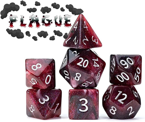 Gate Keeper Games and Dice: Aether Dice: Plague - 7pc RPG Set, Black, Red & White Swirled w/ Holographic Glitter, 7 Resin Dice for Role Playing Ga...