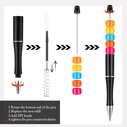Crtiin 50 Pcs Plastic Beadable Pen Bead Pen Bulk Shaft Ink Ballpoint Pens DIY Pens for DIY Making Gift Office Supplies (Black)...