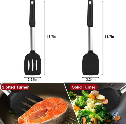 Silicone Spatula Turner Set, Premium Spatulas Silicone Heat Resistant Pack of 2 Kitchen Spatula for Nonstick Cookware, Solid & Slotted Rubber Spat...
