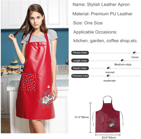 PU Kitchen Oil and Waterproof Aprons for Women with Pocket for Cooking Washing...