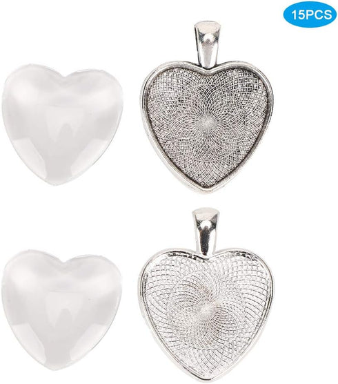 Pendant Trays Heart Shaped Pendant Setting Pendant Pendant, 60pcs Pendant Trays Heart Shaped Pendant Setting Cabochon Base Setting with Glass Cabo...