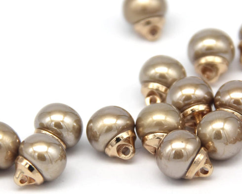 10mm Round Beige Faux Pearl Buttons with Gold Metal Shank, for Clothes, Shirts, Skirts, Wedding Dresses, DIY Crafts, Handmade Sewing Accessories(2...