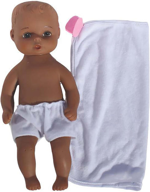 Baby's First Goldberger 11" Slush Molded Baby Doll Bathtime Softina with White Towel African American. A Realistic and Lightweight Soft Body Baby ...