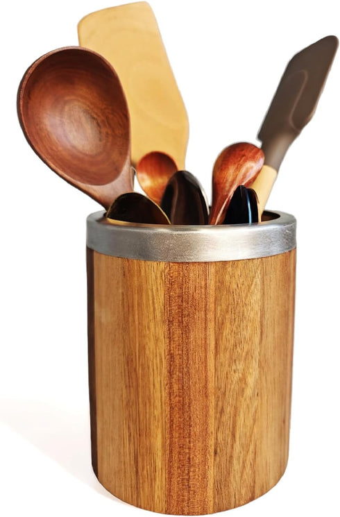 Wooden Utensil Holder - Acacia Wood Utensil Holder - Wooden Spoon Holder - Utensil Holder Wood - Wooden Utensil Holder for Countertop - Wooden Kit...