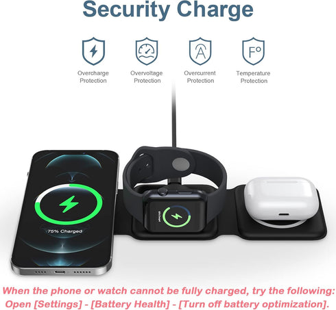 3 in 1 Foldable Wireless Charger, Ankilo Magnetic Fast Wireless Charging Pad, Compatible with iPhone 15/14/13/12 Series, Apple Watch, AirPods Pro(...