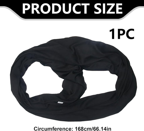 Infinity Loop Scarf for Women, Convenient Black Lightweight No-PillingTravel Scarf With Hidden Zipper Pocket, Neck Wrap Suitable For Daily Traveli...