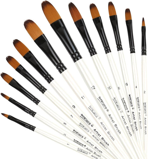 Dainayw 12 PCS Filbert Paint Brushes Set, Artist Brush for Acrylic Oil Watercolor Gouache Artist Professional Painting Kits with Synthetic Nylon T...