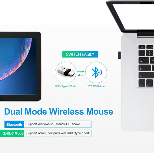 KLO 4 Modes Rechargeable Bluetooth Mouse/Bluetooth 3.0/5.2+USB-2.4G/Type-C,Bluetooth Mouse for MacBook pro/MacBook air/Laptop/iMac/ipad/Notebook/p...
