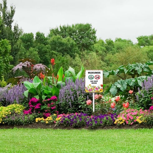 (7x8.8) IN Wildflowers Do Not Mow Metal Yard Sign With Stake For Lawn Garden Farm Decor No Mow Lawn Sign Stand Tin Lawnmowner Sign Wildflowers Gar...