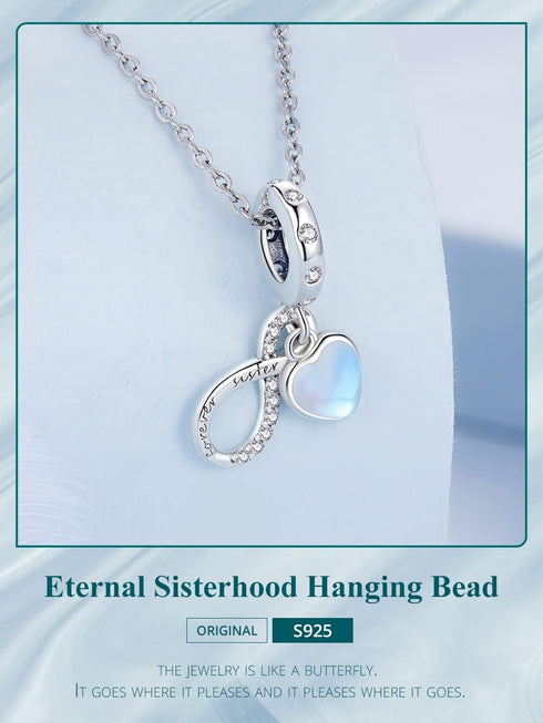 WOSTU Forever Sister Charms Compatiable with Bracelet Infinity Dangle Charm Forever Always Love Cubic Zirconia Charm for Birthday Christmas DIY Je...